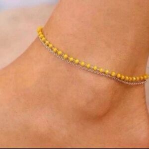 PURA VIDA Anklet Yellow Beads Silver Chain Double NEW!